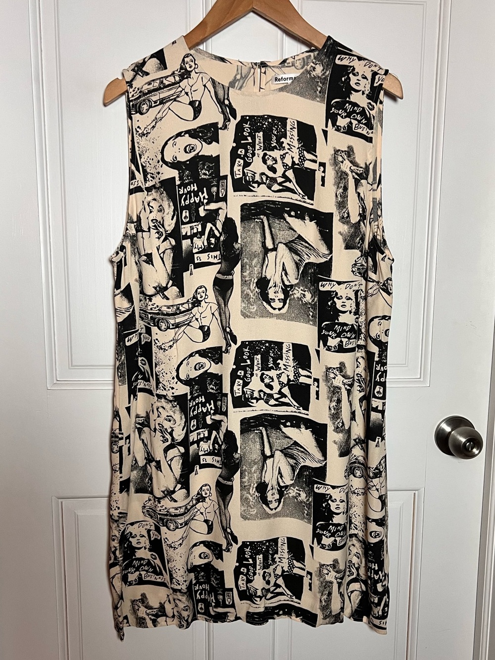 Reformation Black & Cream Graphic Sleeveless Shift Dress